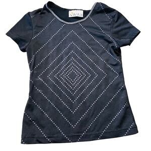 Vintage Y2K 2000's Polka Dotted Black Sequin Baby-T Shirt XS Casual Night Out